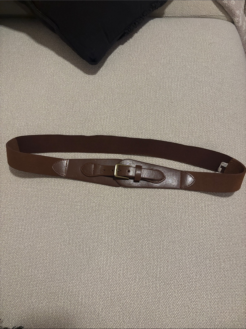 Women’s Brown Leather-Trim Stretch Belt